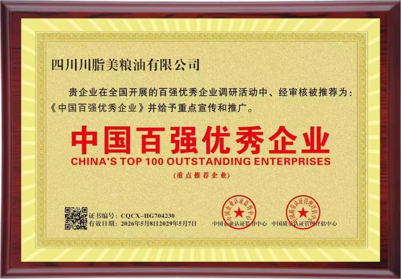 中国百强优秀企业荣誉证书